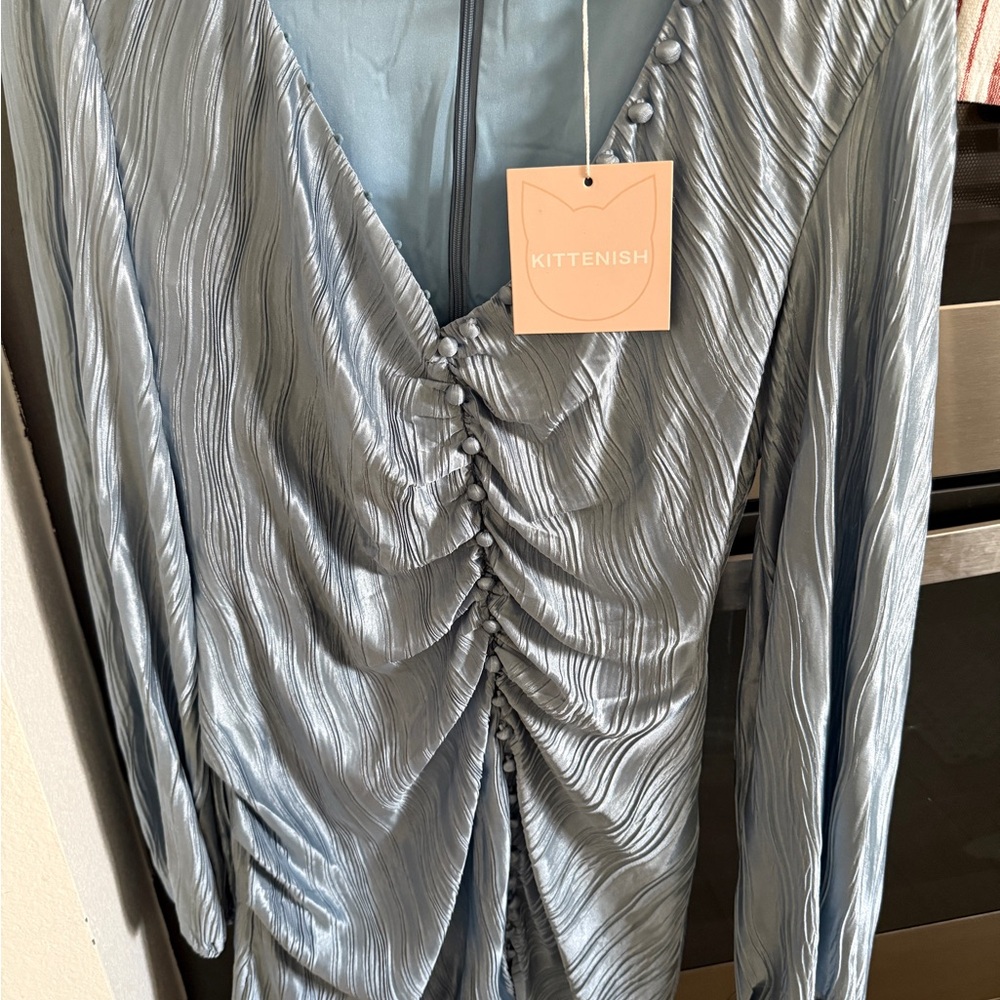 Kittenish Light Blue Ruched Dress